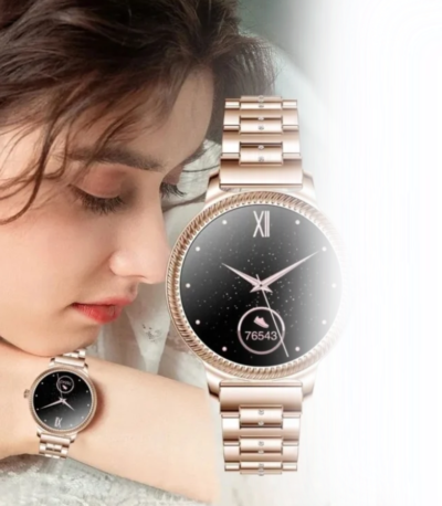 Smartwatch damski złoty, elegancki z bransoletką dla kobiety