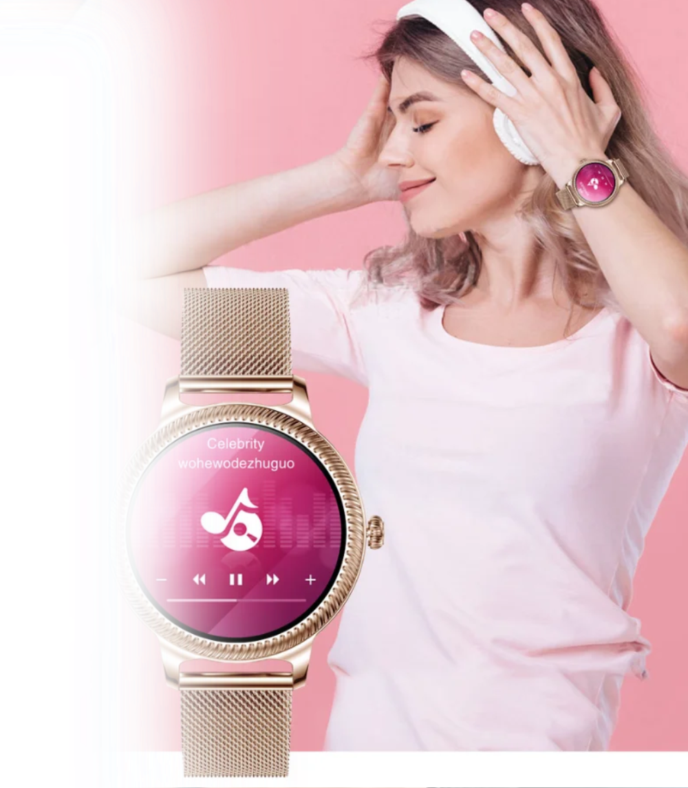 Smartwatch damski złoty, elegancki z bransoletką dla kobiety
