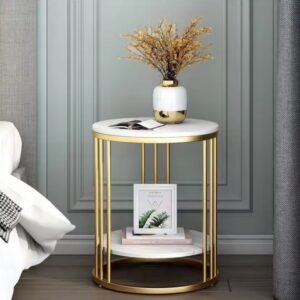 Stolik kawowy biało-złoty